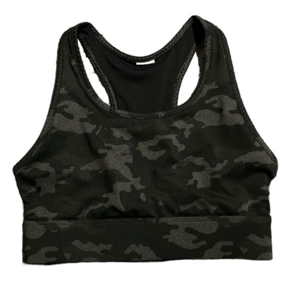 Fabletics Black Gray Camoflauge Camo Racerback Sports Bra Gym Size XS EUC #1307